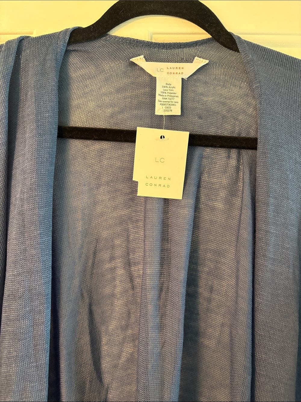 NWT Lauren Conrad Dusty Blue Lace-Trim Open Kimono, one size - Picture 4 of 5